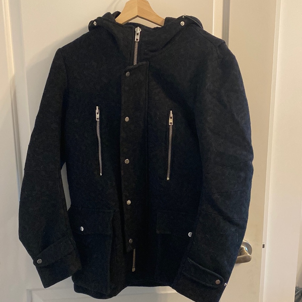 The Kooples wool mens jacket black with leopard print